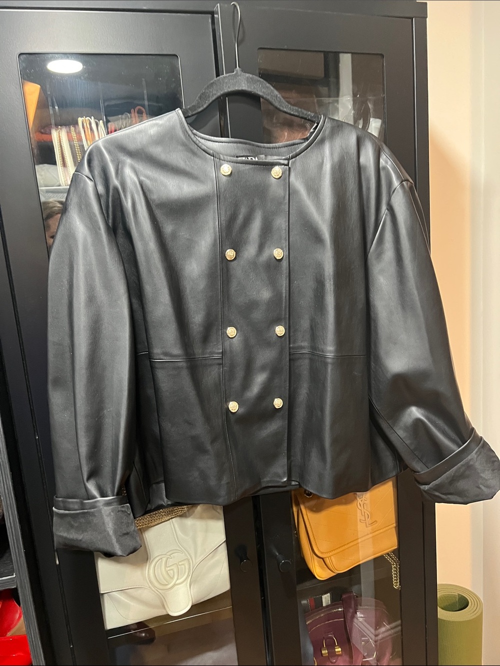 Zara Black Leather Jacket with Gold Buttons